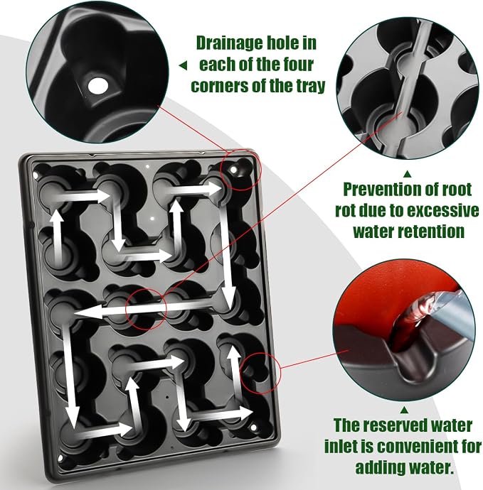 RooTrimmer 20 Cell Plant Trays for Carrying 3 inch Round Nursery Pots, Sturdy Plastic Trays Suitable for Holding 100 pcs Peat Pots ((5 Packs - Trays Only, Pots Not Included))