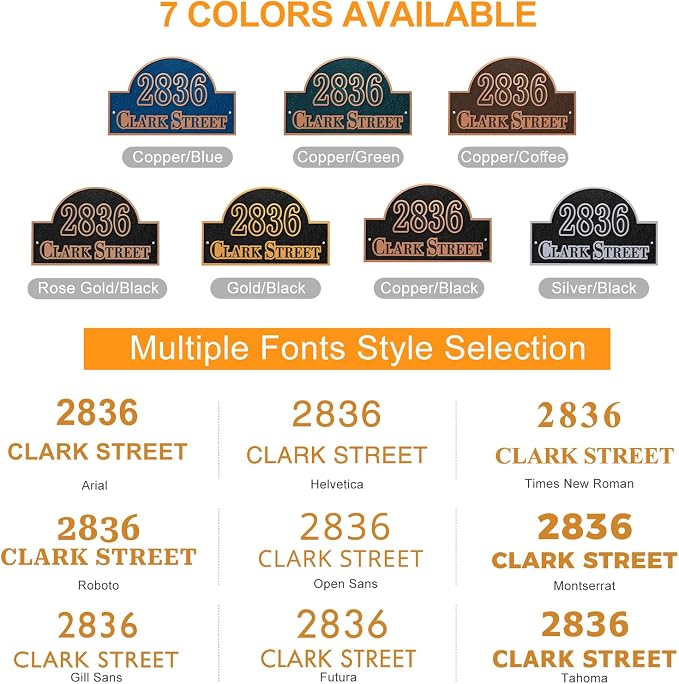 Customizable Address Sign - LAWN MOUNTED Plaque Outdoor House Number Ideal for Home and Garden Décor Arched Style 1