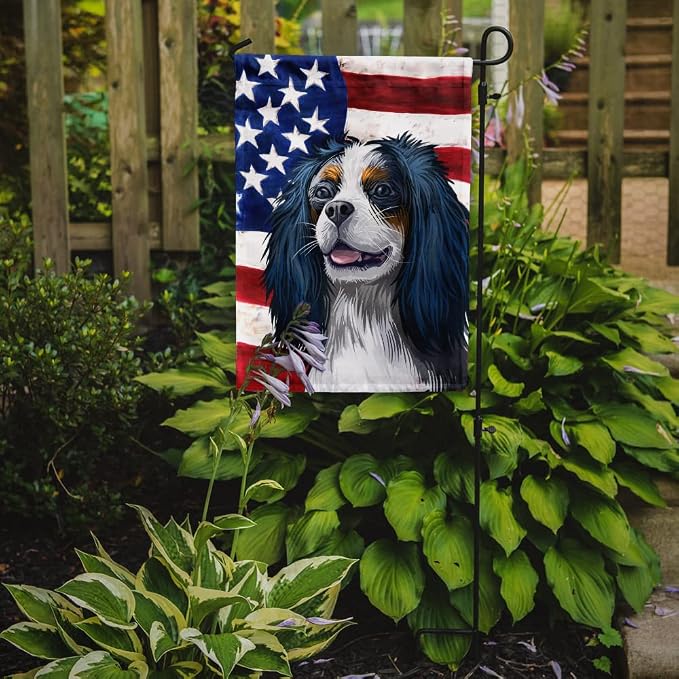 Caroline's Treasures CK6591GF King Charles Spaniel American Flag Garden Flag Mailbox Flag Decorative Yard Flag Banner Outside Patio Artwork Yard Flower Beds, Garden Size, Multicolor
