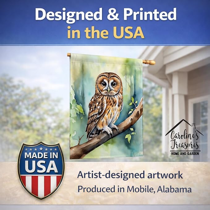 Caroline's Treasures Tawny Owl House Flag Large Porch Sleeve Pole Decorative Outside Yard Banner Artwork Wall Hanging, Polyester, House Size, Multicolor