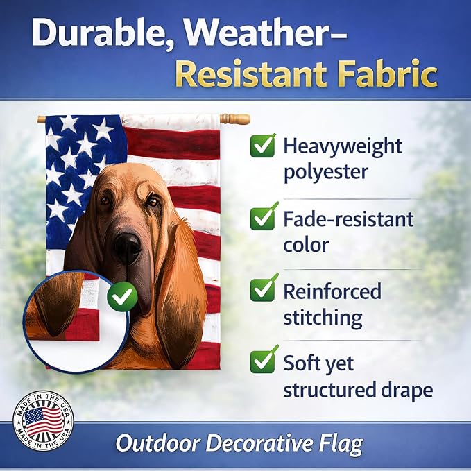 Caroline's Treasures CK6440CHF Bloodhound Dog American Flag House Flag Large Porch Sleeve Pole Decorative Outside Yard Banner Artwork Wall Hanging, Polyester, House Size, Multicolor