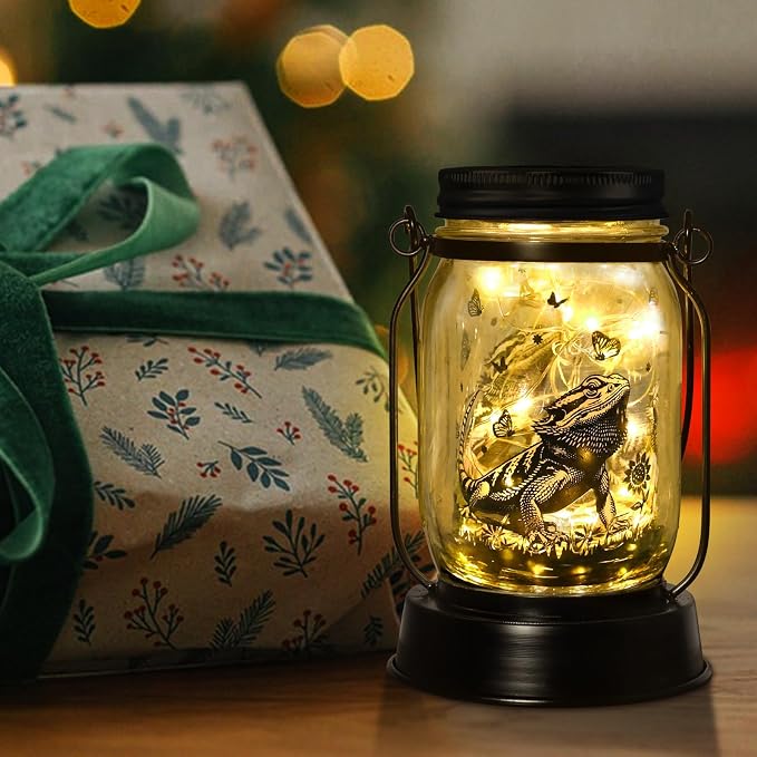 kyoryuger Bearded Dragon Gifts for Women/Men Bearded Dragon Solar Lanterns Mom Birthday Animal Lovers Lantern Animal Memorial Lights Solar Garden Decoration for Yard, Patio,Backyard,Porch Torches