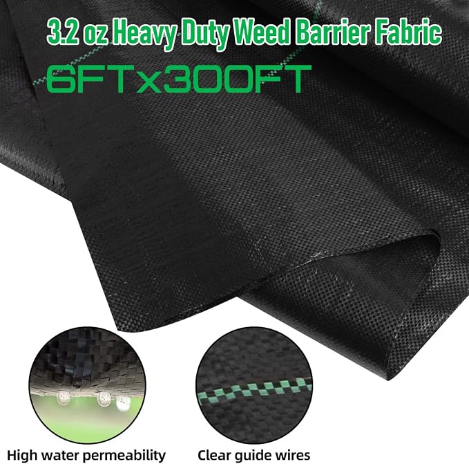 LAVEVE 6FT x 300FT Weed Barrier Landscape Fabric, 3.2oz Premium Heavy Duty Garden Cloth, Ground Cover for Gardening, Farming