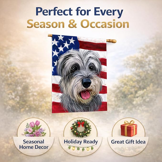 Caroline's Treasures CK6619CHF Miniature Schnauzer Dog American Flag House Flag Large Porch Sleeve Pole Decorative Outside Yard Banner Artwork Wall Hanging, Polyester, House Size, Multicolor