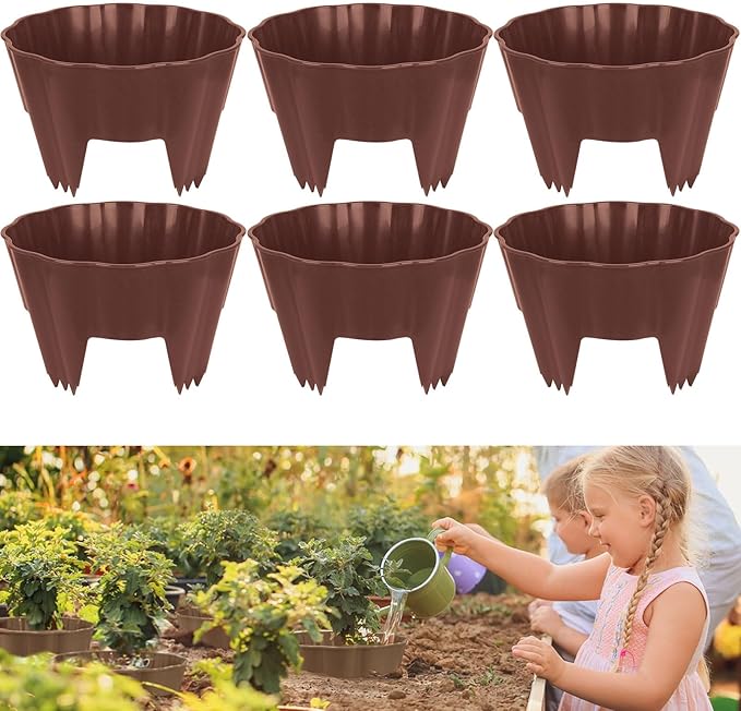 6 Pack Round Planting Grow Rings,10" Planting Protective Round Edging, Plant Support Rings to Protects Plants, Deep Watering Plant Collars for Vegetables Herbs Flowers (Brown)