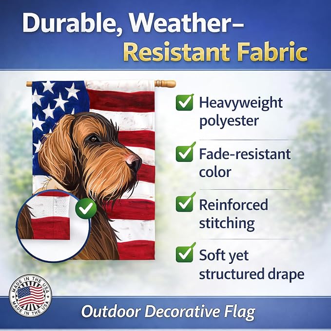 Caroline's Treasures CK6758CHF Wirehaired Vizsla American Flag House Flag Large Porch Sleeve Pole Decorative Outside Yard Banner Artwork Wall Hanging, Polyester, House Size, Multicolor