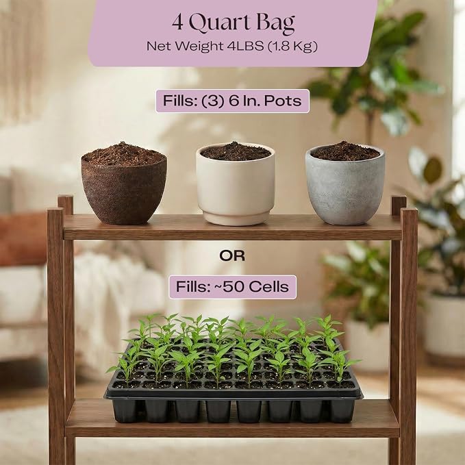 Rosy Soil Seedling Seed Starter Soil Mix, Organic, Peat-Free, 4 Quarts | Worm Castings, Biochar and Mycorrhizae Blend, For Seed Germination, Microgreens, Propagation, Herbs, Vegetables, Flowers