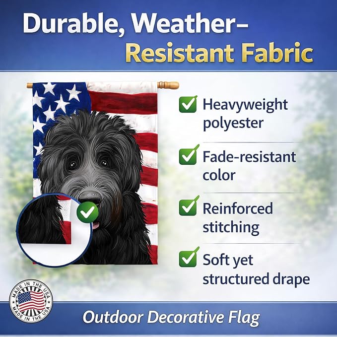 Caroline's Treasures CK6438CHF Black Russian Terrier American Flag House Flag Large Porch Sleeve Pole Decorative Outside Yard Banner Artwork Wall Hanging, Polyester, House Size, Multicolor