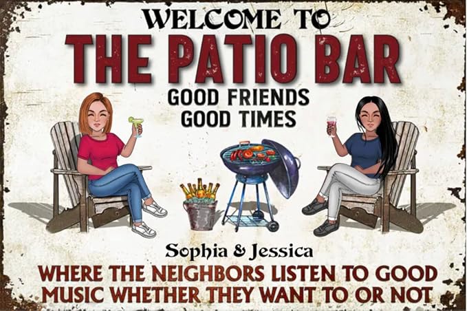 Personalized Classic Metal Sign - Welcome to Patio Bar Grilling Listen to The Good Music Couple Husband Wife Custom Wall Decor for Home Gate Garden Bars Sign Gift vintage metal signs Wall Decoration