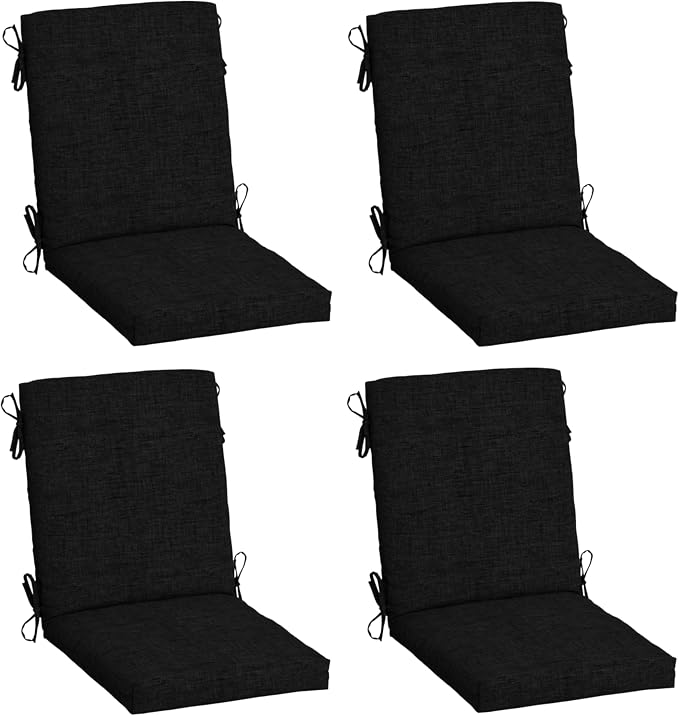 Arden 4-Pack Outdoor Patio Dining Chair Cushion, 20 x 44, Rain-Proof Seat Pad, Fade-Resistant Outdoor Cushion Black Leala