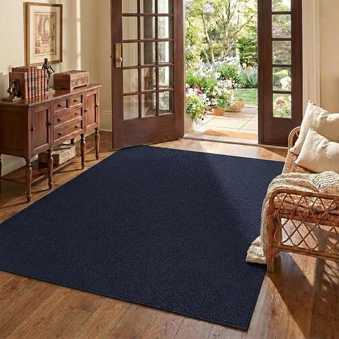 Garvee Solid Color Rugs for Living Room 5x7 Textured Rug for Bedroom, Navy | Washable Non Slip Backing Modern Weaving Non Shedding Low Pile Foldable Contemporary Rug for Dining Room Nursery Entryway