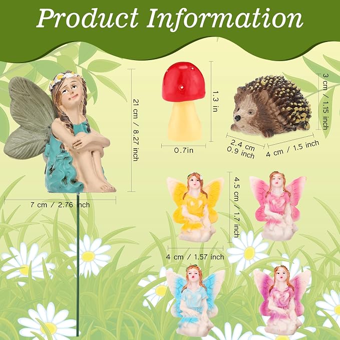 Roowest 16 Pcs Garden Accessories Miniatures Fairies Kit Resin Hedgehogs Cute Tiny Mushroom Miniature Figurines Mini Garden Micro Landscape Ornaments for Lawn Yard Home Outdoor Decorations