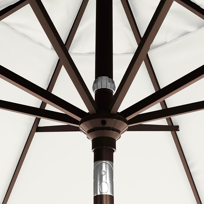California Umbrella 9' Round Aluminum Market Umbrella, Crank Lift, Push Button Tilt, Bronze Pole