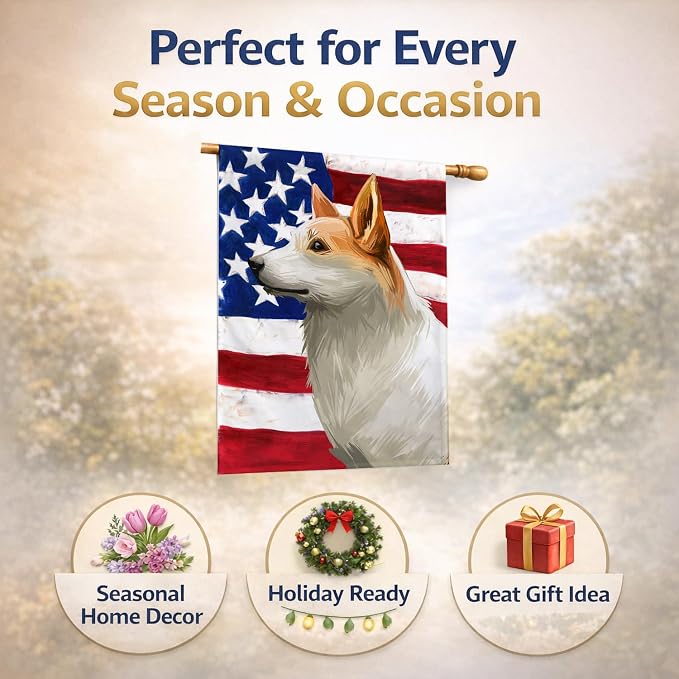 Caroline's Treasures CK6628CHF Norrbottenspets Dog American Flag House Flag Large Porch Sleeve Pole Decorative Outside Yard Banner Artwork Wall Hanging, Polyester, House Size, Multicolor