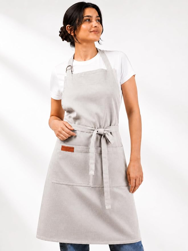100% Cotton Kitchen Apron with 2 Pockets – Adjustable Chef Apron for Cooking Baking BBQ – Unisex Apron
