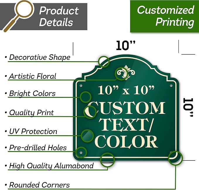 Custom Sign, Customized for Outdoor/Indoor Use, Personalized Designer Style Sign, 10x10 Inch, 24 Colors, Rust-Free Thick AlumaBond - Made by: My Sign Center, USA (Florolex I - Contour)
