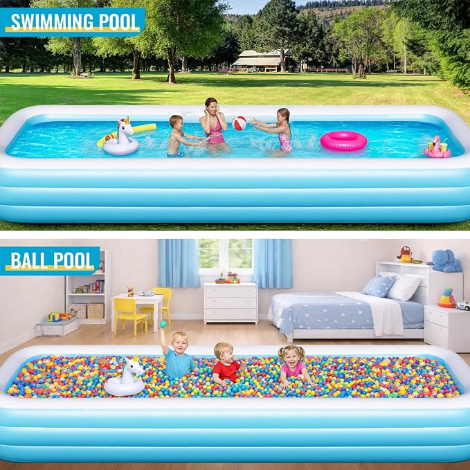 Large Inflatable Pool 180" x 76" x 22" Oversized Swimming Pool for Kids and Adult, Family Blow Up Pool with Air Pump, Durable Thickened Backyard Kiddie Pool for Outdoor, Garden, Summer Water Party