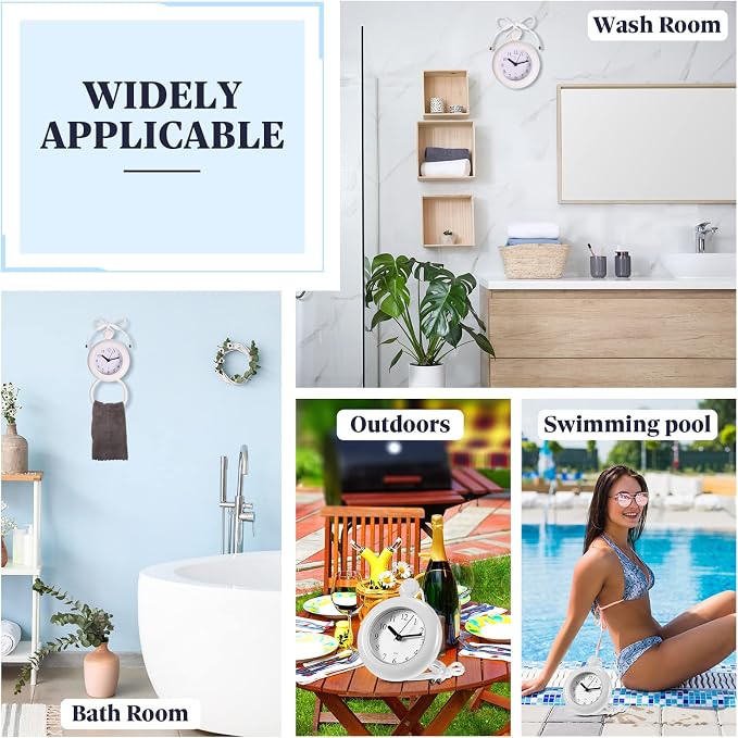 Weewooday Waterproof Bathroom Clock Small Digital White Shower Wall Clock with Easy Reading Face for Bathroom Pool Supplies(Lanyard)