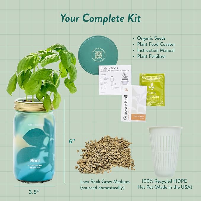Modern Sprout Garden Jar Gift Pack - Self-Watering Hydroponics Growing System Kit with Organic Herb Seeds - Seed Starter Kit for Indoor Herb Garden - Home Decor & Gifting - Basil, Parsley & Mint