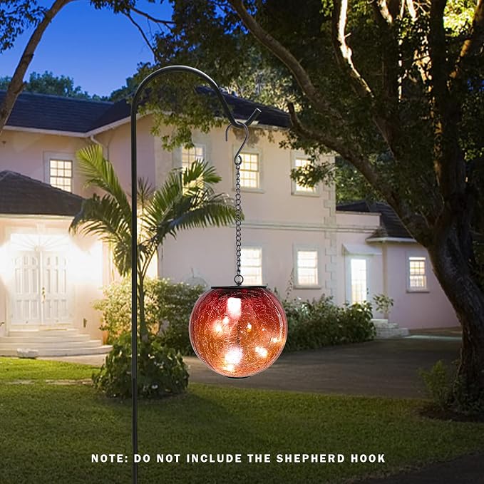 Mosaic Solar Hanging Lantern Orange Glass Outdoor Waterproof Solar Lights | Hanging Solar Lights for Outside, Cracked Mosaic Ball Lights Solar Powered Waterproof Garden Lights Housewarming Gifts
