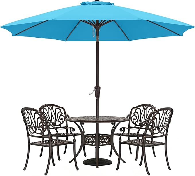 ABCCANOPY 10FT Patio Umbrella, Outdoor Windproof Table Umbrella with Push Button Tilt and Crank for Garden, Lawn, Deck & Backyard (Aquamarine)