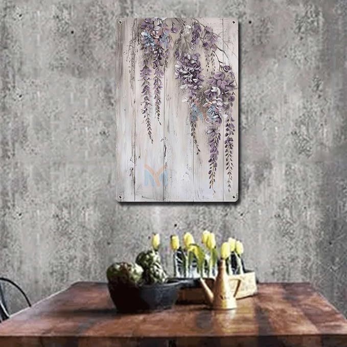 Metal Sign Tin Sign Vintage Wall Art Vintage Wisteria Tin Sign for Cascading Blooms Display Shabby Chic Style and Corrosion Resistant Greenhouse Decor for Pub 8×12 Inches