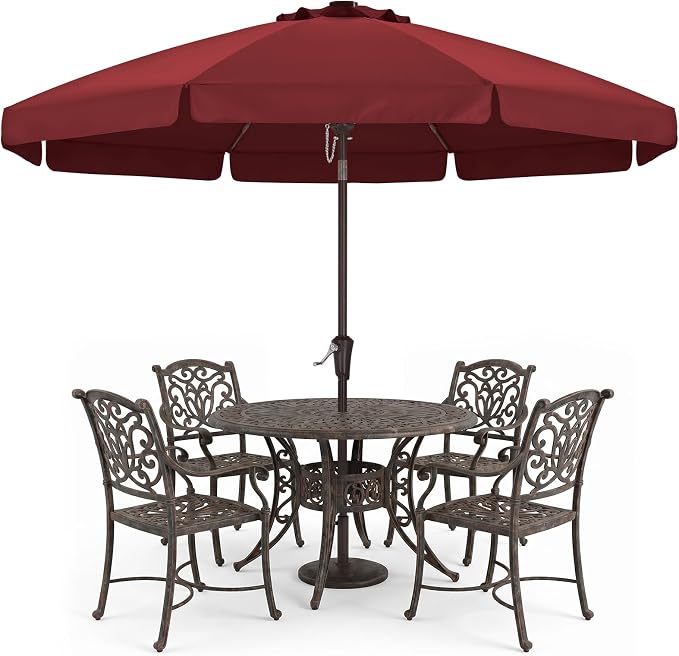 ABCCANOPY 10ft Scalloped Patio Umbrella, Outdoor Table Umbrella with Tilt and Crank, Fiberglass Ribs Deck Umbrella for Patio, Pool, Garden, Picnic (Burgundy)