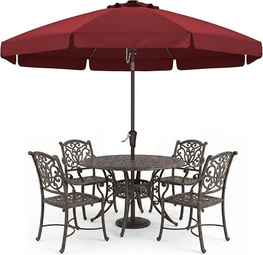ABCCANOPY 10ft Scalloped Patio Umbrella, Outdoor Table Umbrella with Tilt and Crank, Fiberglass Ribs Deck Umbrella for Patio, Pool, Garden, Picnic (Burgundy)