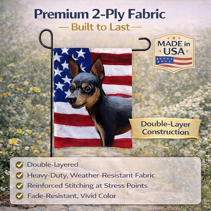 Caroline's Treasures CK6663GF Prague Ratter Dog American Flag Garden Flag Mailbox Flag Decorative Yard Flag Banner Outside Patio Artwork Yard Flower Beds, Garden Size, Multicolor