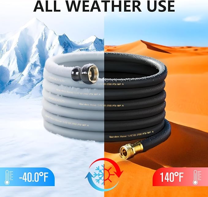 Garden Hose 5/8" x 150ft - Brass Rubber Heavy Duty Water Hose 600 PSI Burst Pressure, Durable Flexible Hose for Yard, Car Wash, Pets Black