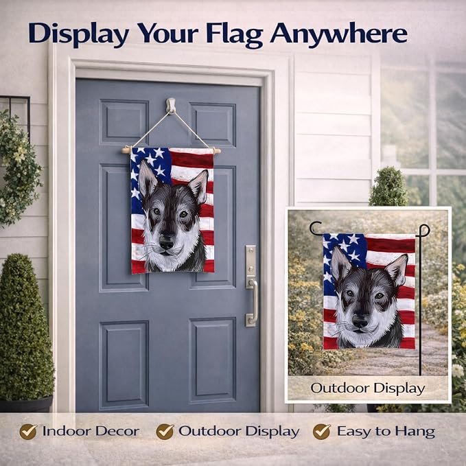 Caroline's Treasures CK6579GF Jamthund American Flag Garden Flag Mailbox Flag Decorative Yard Flag Banner Outside Patio Artwork Yard Flower Beds, Garden Size, Multicolor