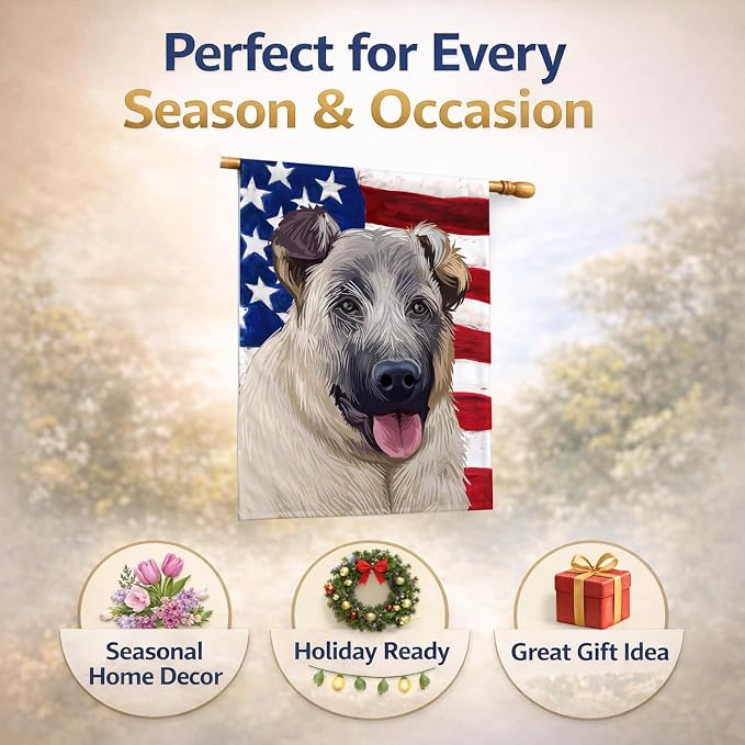 Caroline's Treasures CK6584CHF Kangal Dog American Flag House Flag Large Porch Sleeve Pole Decorative Outside Yard Banner Artwork Wall Hanging, Polyester, House Size, Multicolor