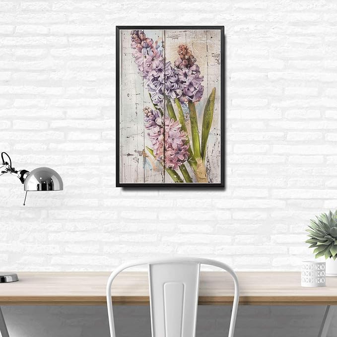 Metal Sign Tin Sign Vintage Wall Art Shabby Chic Hyacinths Tin Sign for Spring Celebrations Rustic Bloom Displays and Distressed Wood Outhouse Wall Decor for Room 12×16 Inches with Metal Frame
