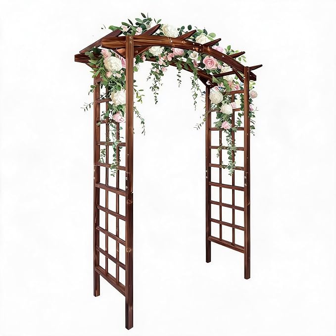 Garvee 85 in Wooden Garden Arbor,Solid Fir Wood Trellis for Plant Climbing,Wedding Ceremony Decoration Pergola for Garden Backyard,Lawn, Dark Brown