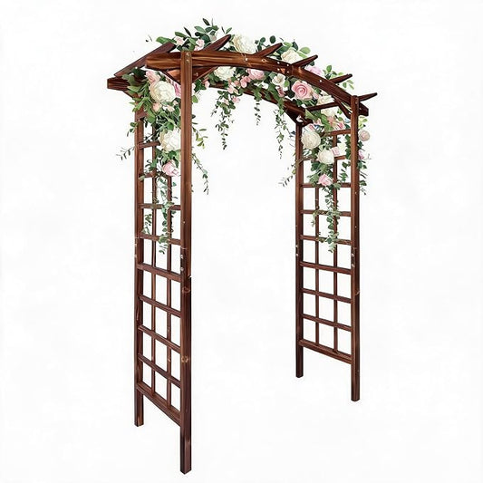 Garvee 85 in Wooden Garden Arbor,Solid Fir Wood Trellis for Plant Climbing,Wedding Ceremony Decoration Pergola for Garden Backyard,Lawn, Dark Brown