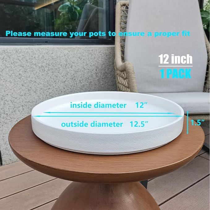 Plant Saucer for Indoors - 12 Inch Ceramic Plant Saucer Plant Water Catcher Tray Plant Pot Saucer Plant Drainage Tray, Durable Sturdy Flower Pot Saucers (Frosted White)