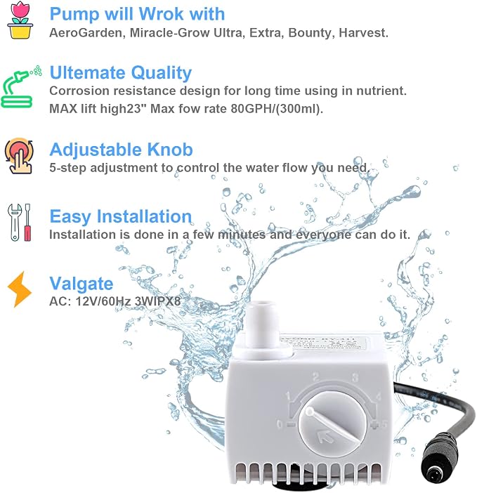 200623 Aero-Garden Pump with 20 Filters | Ultra Quiet Pump Fit for Harvest Elite, Bounty, Farm, Extra, Ultra Hydroponics System