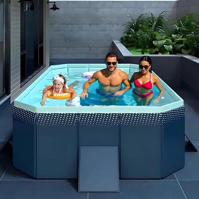 Foldable Pool, Hard Plastic Collapsible Pool, Large Non Inflatable Rectangle Pool Above Ground, Backyard Pool for Adults, Oversized Thickened, Easy Assembly (112.6 Inch)
