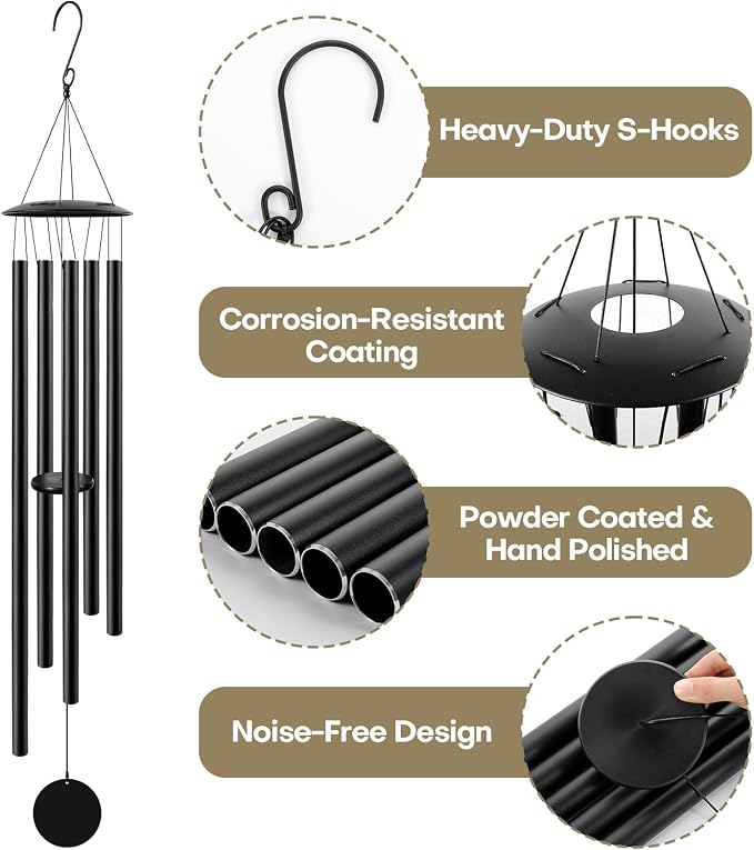 gisgfim 60" Extra Large Wind Chimes for Outside Deep Tone Big Soothing Aluminum Wind Chimes Tuned for Outdoor Big Huge Long Windchimes for Outdoor Garden Patio Balcony Porch Decor