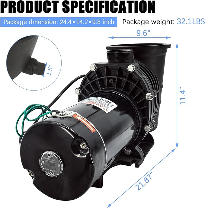 Inground and Above Ground Pool Water Pump,Swimming Pool Pump, Dual Voltage 110-120V/220-240V 1500W High Flow Pool Pump, with Strainer Basket (2.0HP)