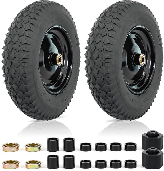 MZREXN 4.80/4.00-8" Tire and Wheel, 16" Pneumatic Wheelbarrow Tire | 5/8"&3/4" Bearings,3"-7"Centered Hub,Fit Hand Truck/Garden Carts/Yard Wagon/Utility Carts/Dolly/Trolley,Black 2pcs