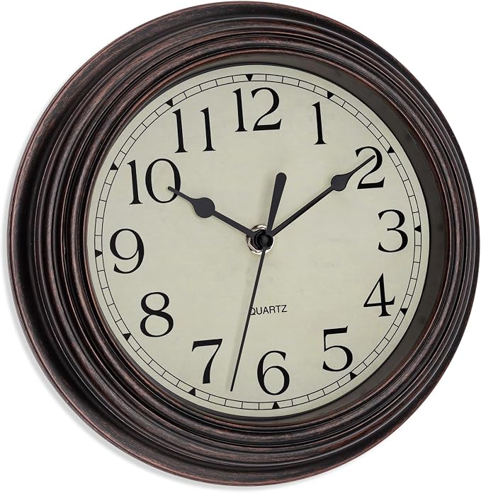 Foxtop 9 Inch Wall Clock Battery Operated Silent Non-Ticking Small Classic Vintage Retro Wall Clock Decorative for Kitchen Living Room Home Office (Bronze)