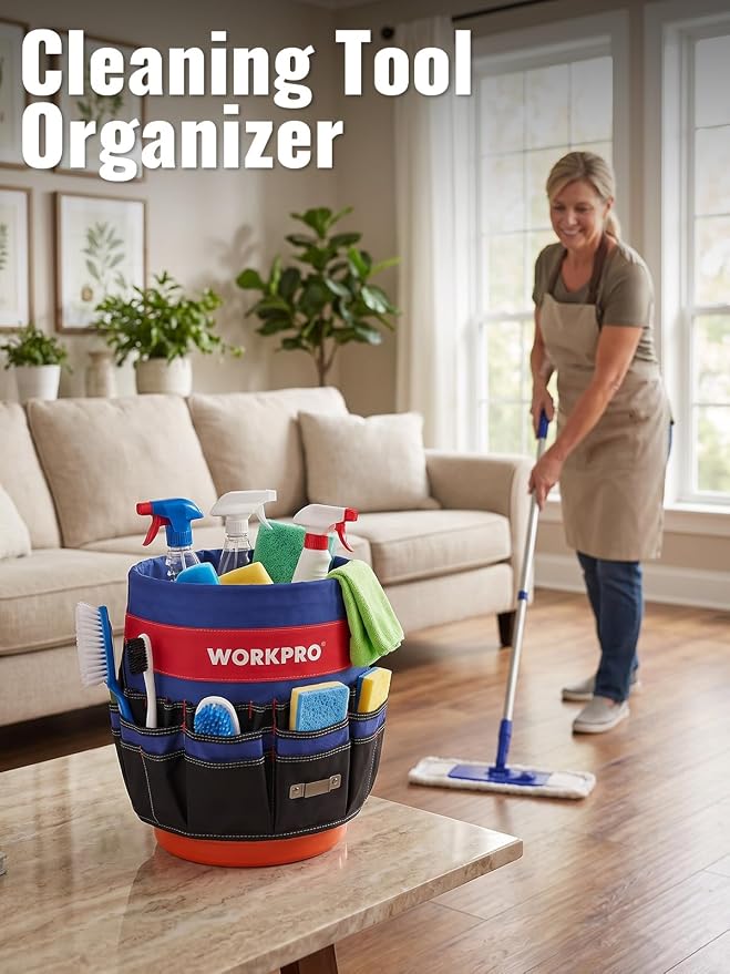 WORKPRO Bucket Tool Organizer with 51 Pockets Fits to 3.5-5 Gallon Bucket (Tools Excluded) | For Garden, Construction, Carpenter, Electrician, Welding