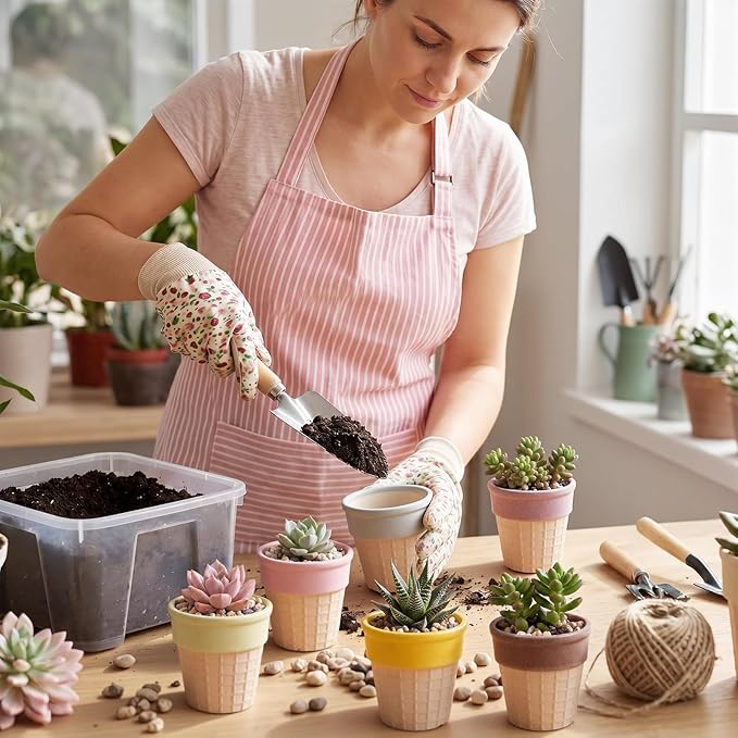 6 Pcs Ice Cream Cone Flower Planter 6 Assorted Colors 2.8 Inch Small Ceramic Pots for Mini Plant Succulent Cactus Flower Tillandsia Air Fern Home Office Desktop Decor