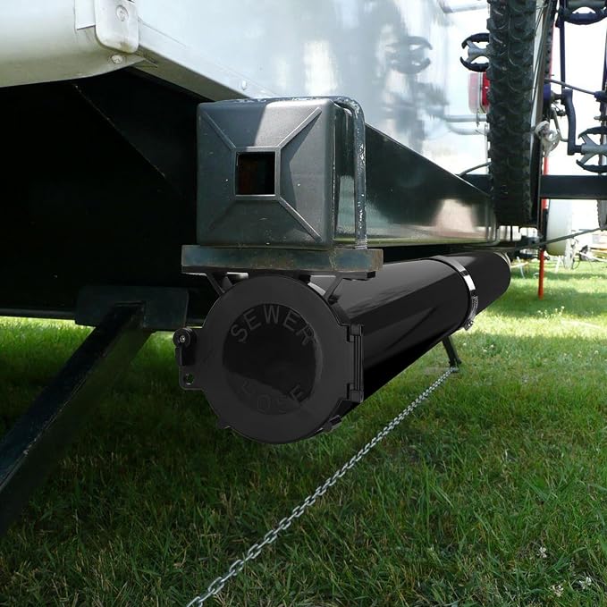 Touri RV Adjustable EZ Hose Carrier TR5094BK with Door Cap and Mounting Screws, 50''-94'', Black, 3 Mounting Tabs Included