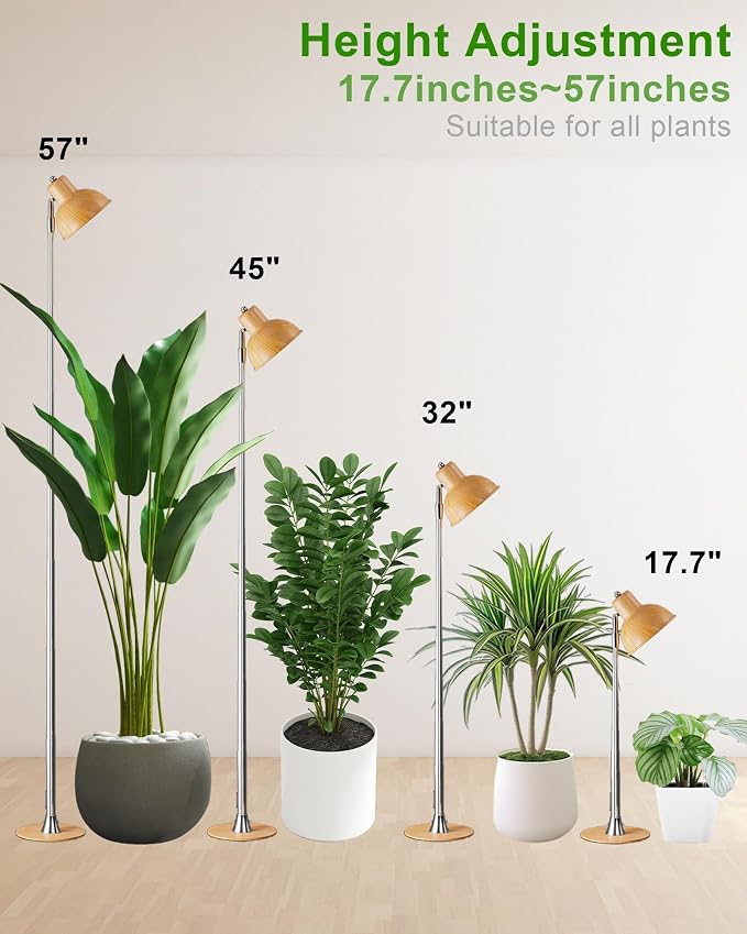 yadoker Plant Grow Light for Indoor Plant, Aluminum Wood Grain LED Grow Light,Elevating Plant Lamp,Height Adjustable,Automatic Timer with 8/12/18Hours,10-Level Brightness,Ideal for Large Plant Grow