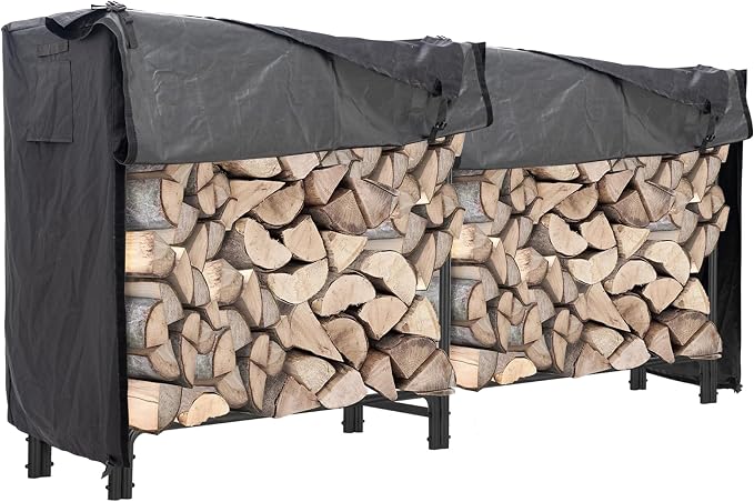 Firewood Log Rack Cover, Heavy Duty Waterproof Oxford Fabric, Outdoor Log Storage Rack Cover, 8ft Fire Wood Protection Cover for Wood Logs, Weatherproof UV Protection, Black