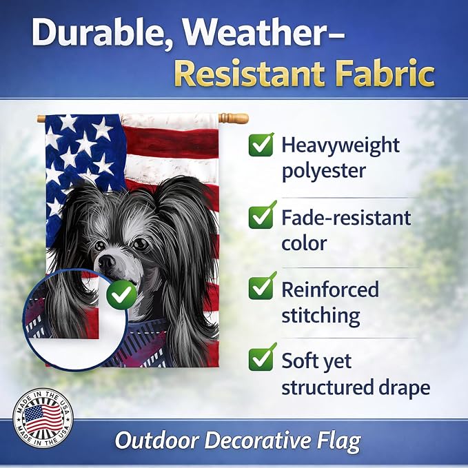 Caroline's Treasures CK6487CHF Chinese Crested Dog American Flag House Flag Large Porch Sleeve Pole Decorative Outside Yard Banner Artwork Wall Hanging, Polyester, House Size, Multicolor