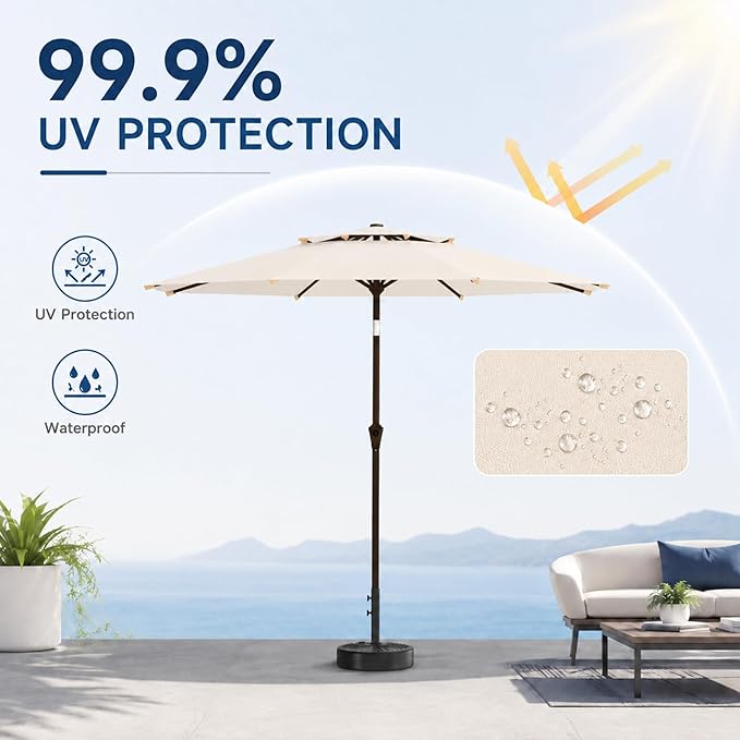 10FT Patio Umbrella, 2 Tier Outdoor Table Umbrella, Large Vented Market Umbrellas with Push Button Tilt and Crank, 8 Sturdy Ribs for Backyard, Deck, Pool, UPF50+ UV Protection