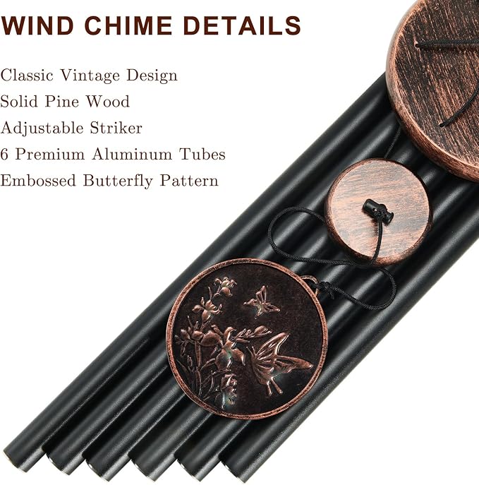 Wind Chimes for Outside, Vintage Butterfly Deep Tone Wind Chime Outdoor Clearance, Patio Porch Balcony Decoration, Garden Decor Birthday Gifts for Women Mom Grandma (34" Butterfly)